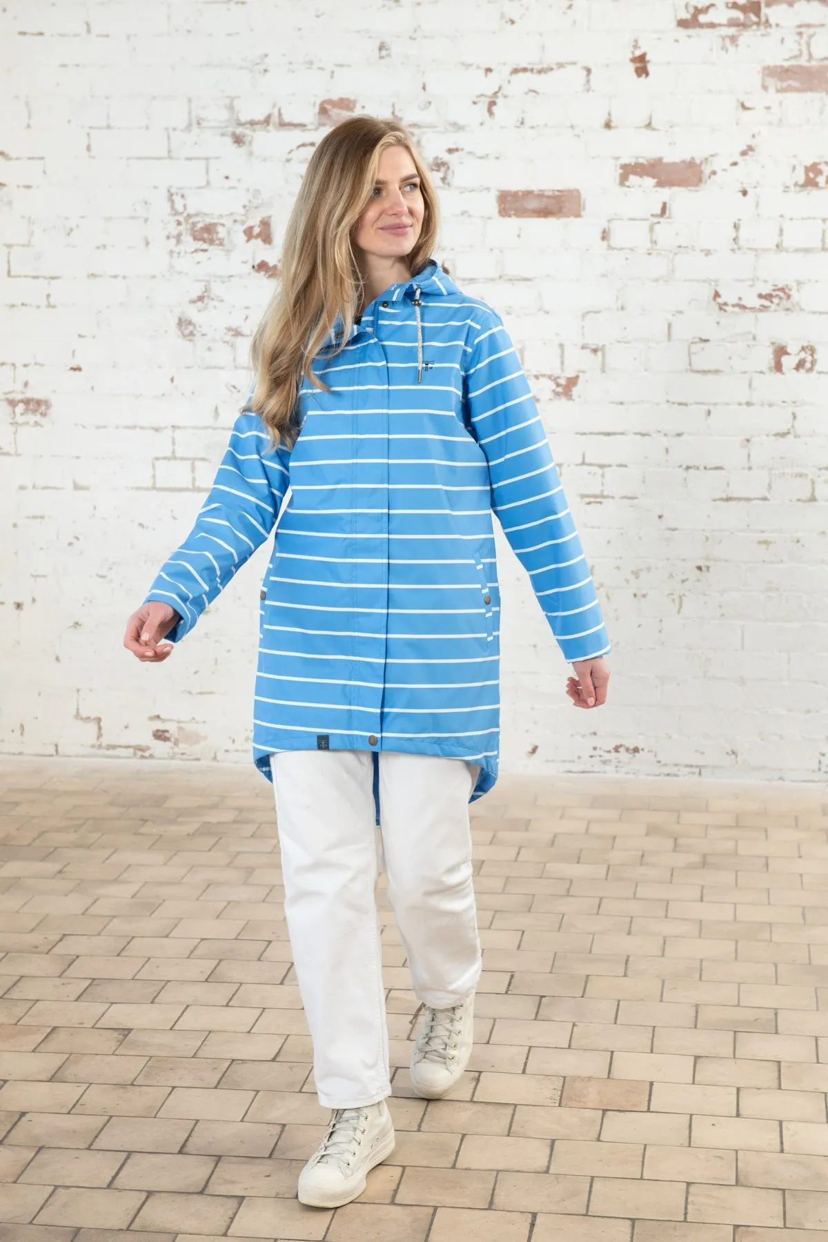 Long Beachcomber Jacket - Azure Blue Stripe