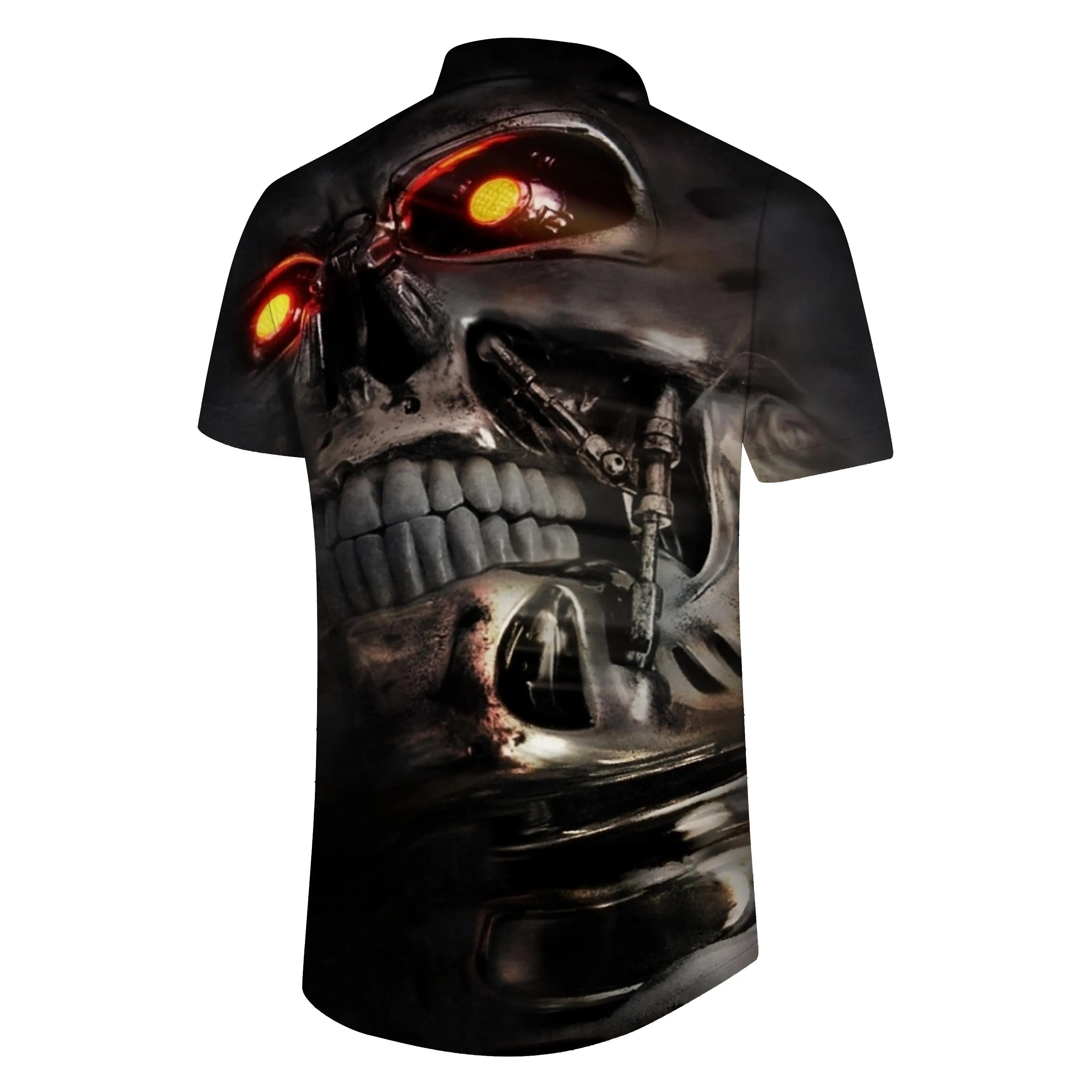 Men's casual Hawaiian button black hell skull king personality shirt short sleeve clothing