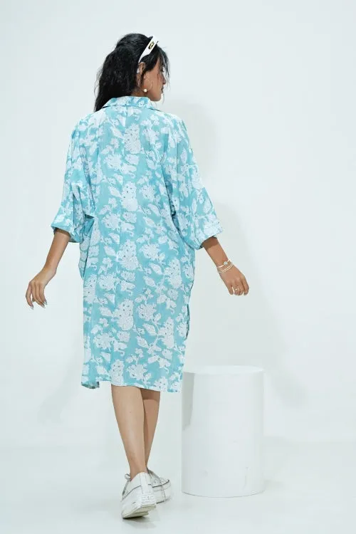 Midge In Blue Hand Block Printed Oversize Shirt