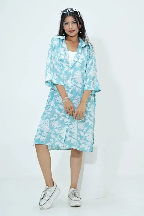 Midge In Blue Hand Block Printed Oversize Shirt