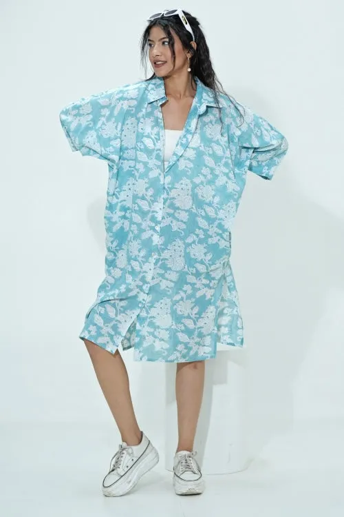 Midge In Blue Hand Block Printed Oversize Shirt