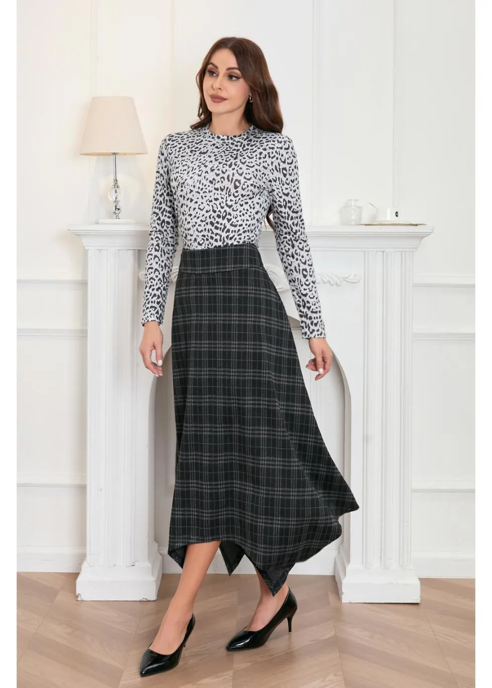 Midnight Checkered Flare Skirt