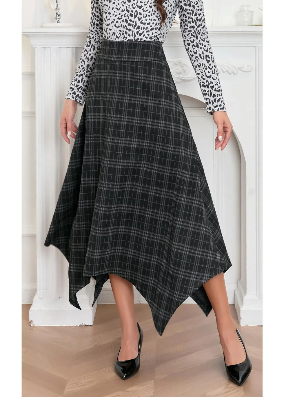 Midnight Checkered Flare Skirt