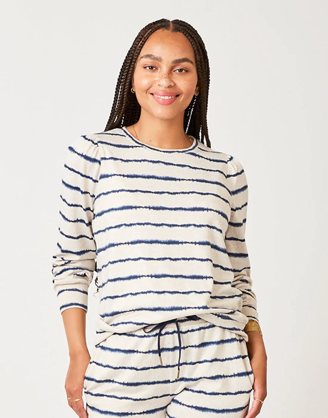 Naomi Sweatshirt: Navy Tie Dye Stripe - FINAL SALE