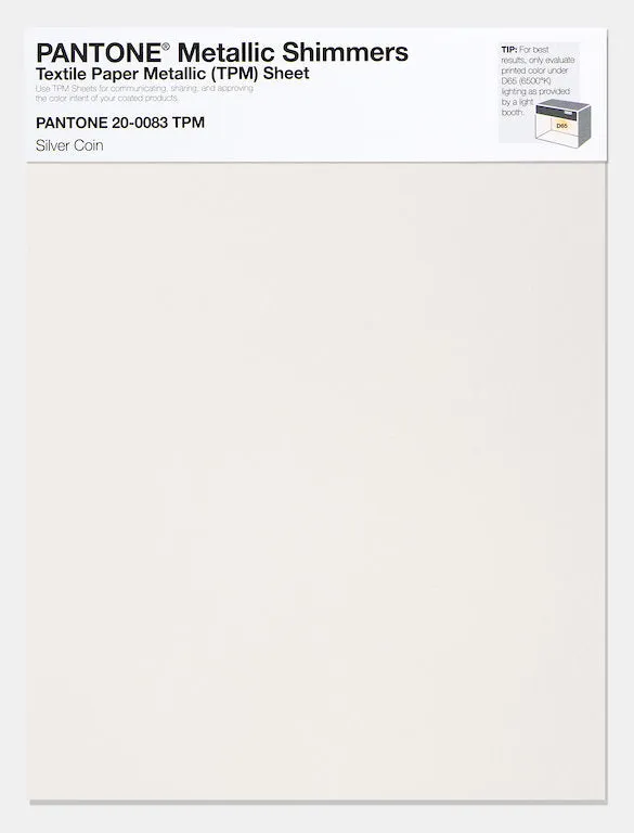 Pantone Metallic Shimmers Textile Paper Metallic Sheet 20-0083 Silver Coin