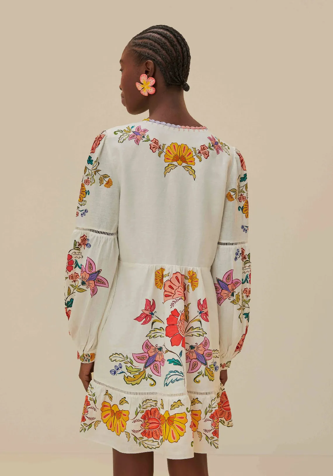 Pre-Order | FLORAL INSECTS OFF WHITE MINI DRESS