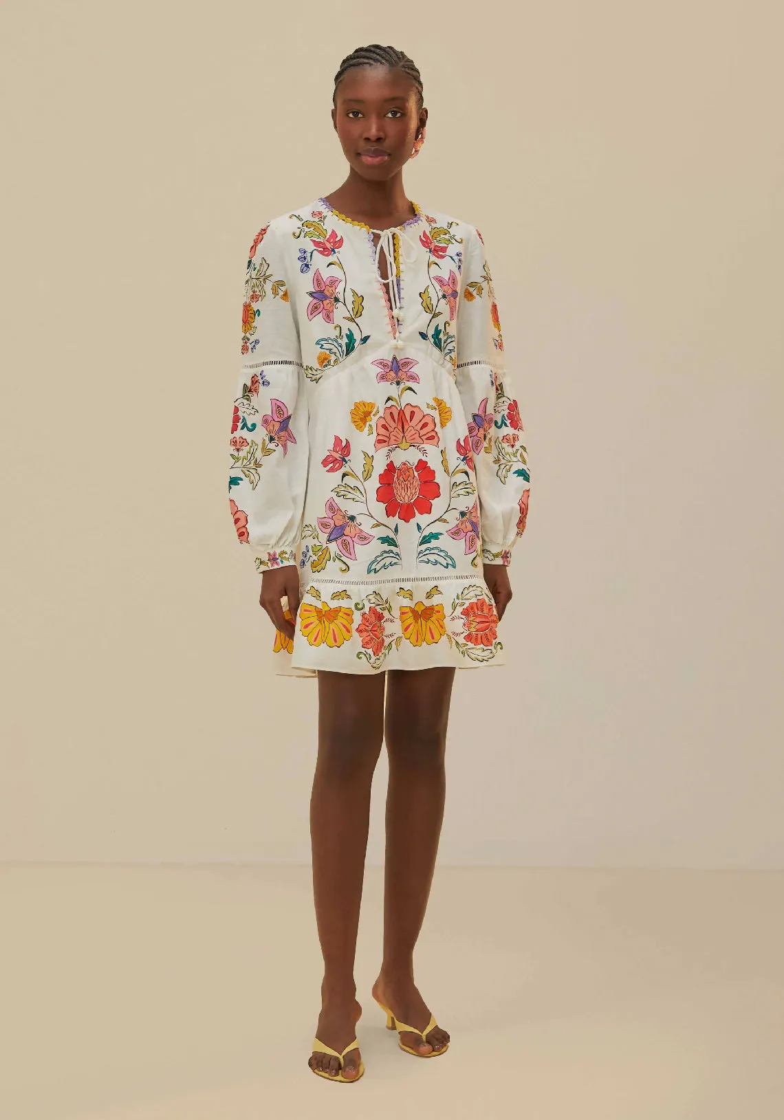 Pre-Order | FLORAL INSECTS OFF WHITE MINI DRESS