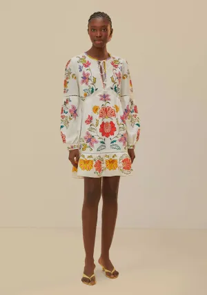 Pre-Order | FLORAL INSECTS OFF WHITE MINI DRESS