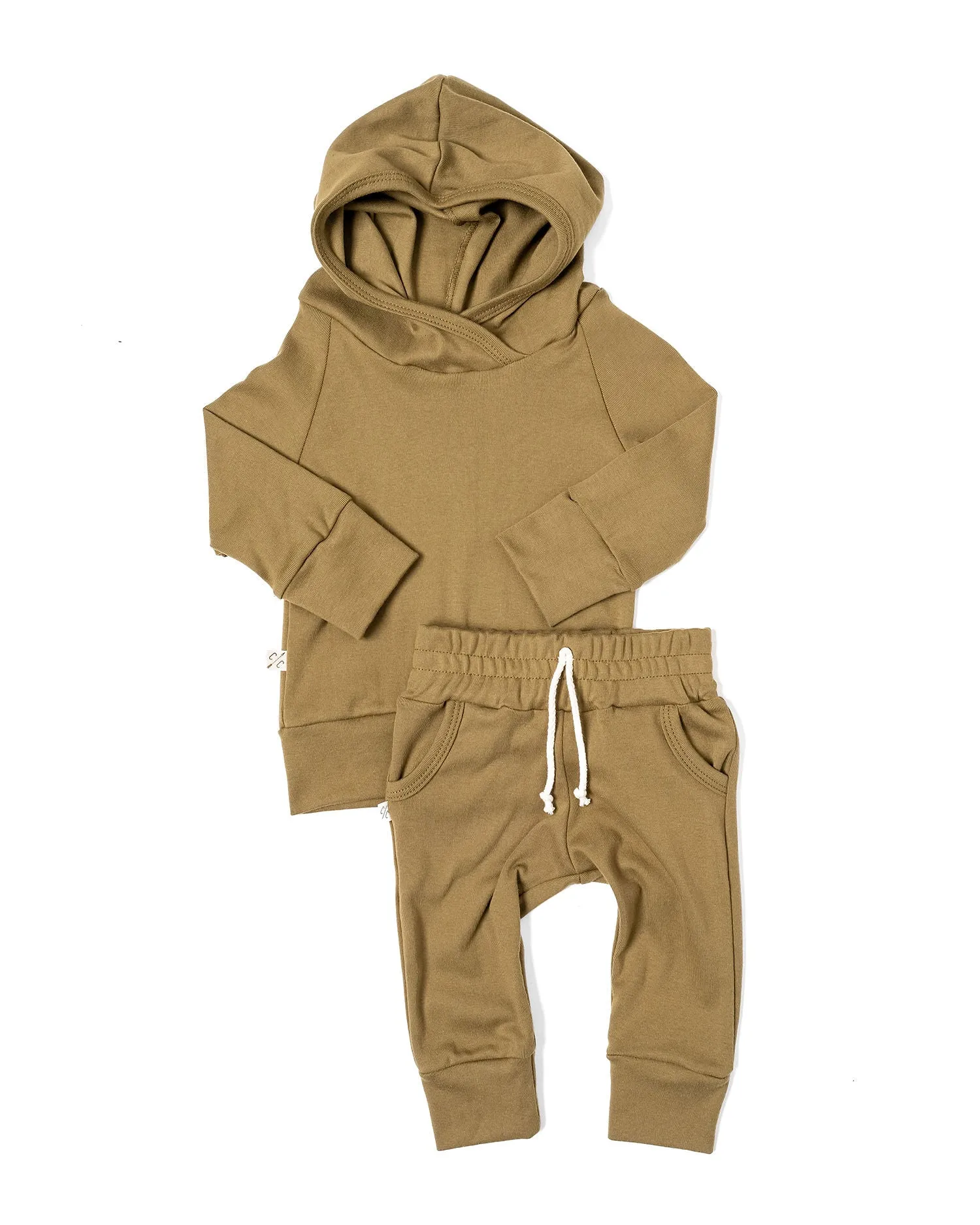 rib knit hoodie set - chartreuse