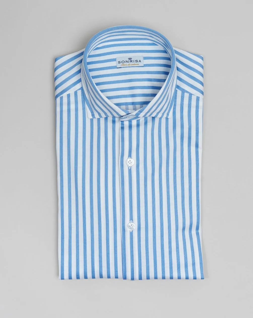 Sonrisa Striped Cotton Jersey Shirt / White & Light Blue