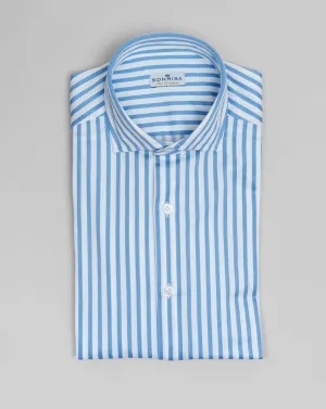 Sonrisa Striped Cotton Jersey Shirt / White & Light Blue