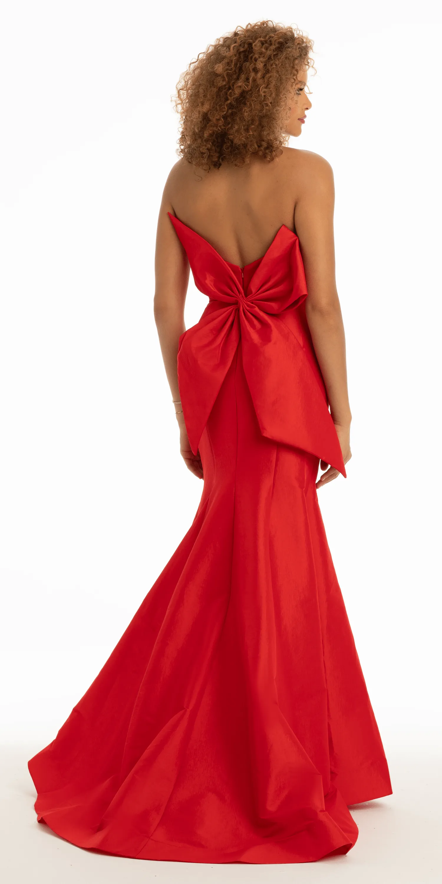 Strapless Taffeta Mermaid Dress with Back Bow Detail