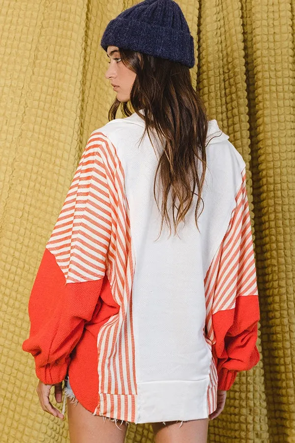 Striped Oversized Spread Collared Top