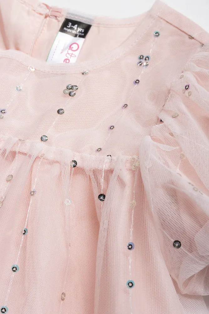 Tiered Dress With Puff Sleeve Light Pink