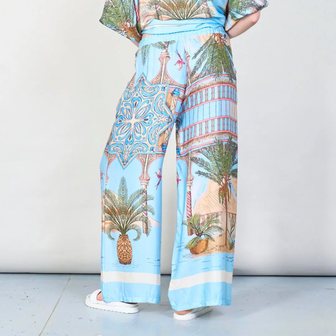 Tropical paradise print wide-leg trousers wholesale