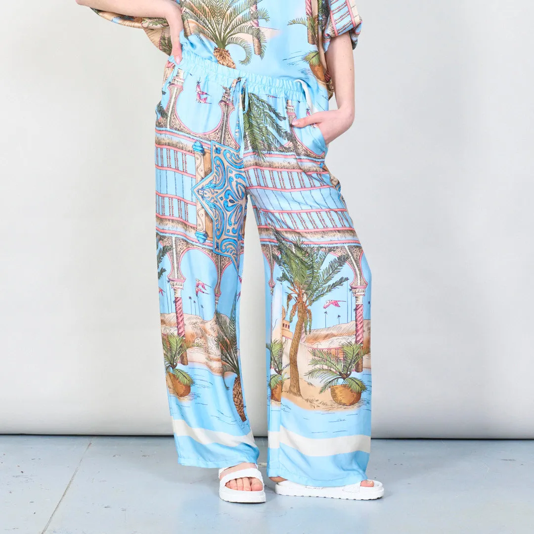 Tropical paradise print wide-leg trousers wholesale