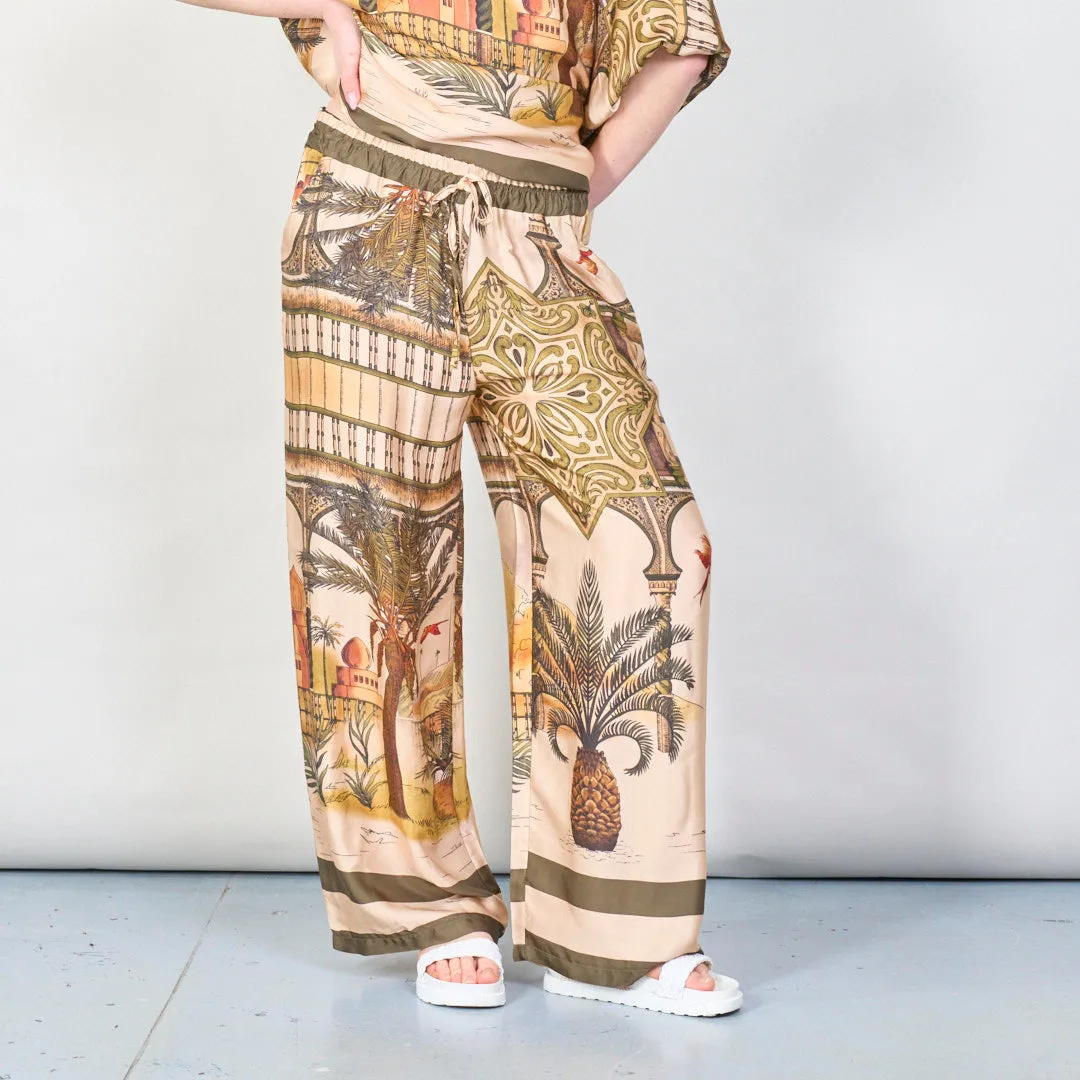 Tropical paradise print wide-leg trousers wholesale