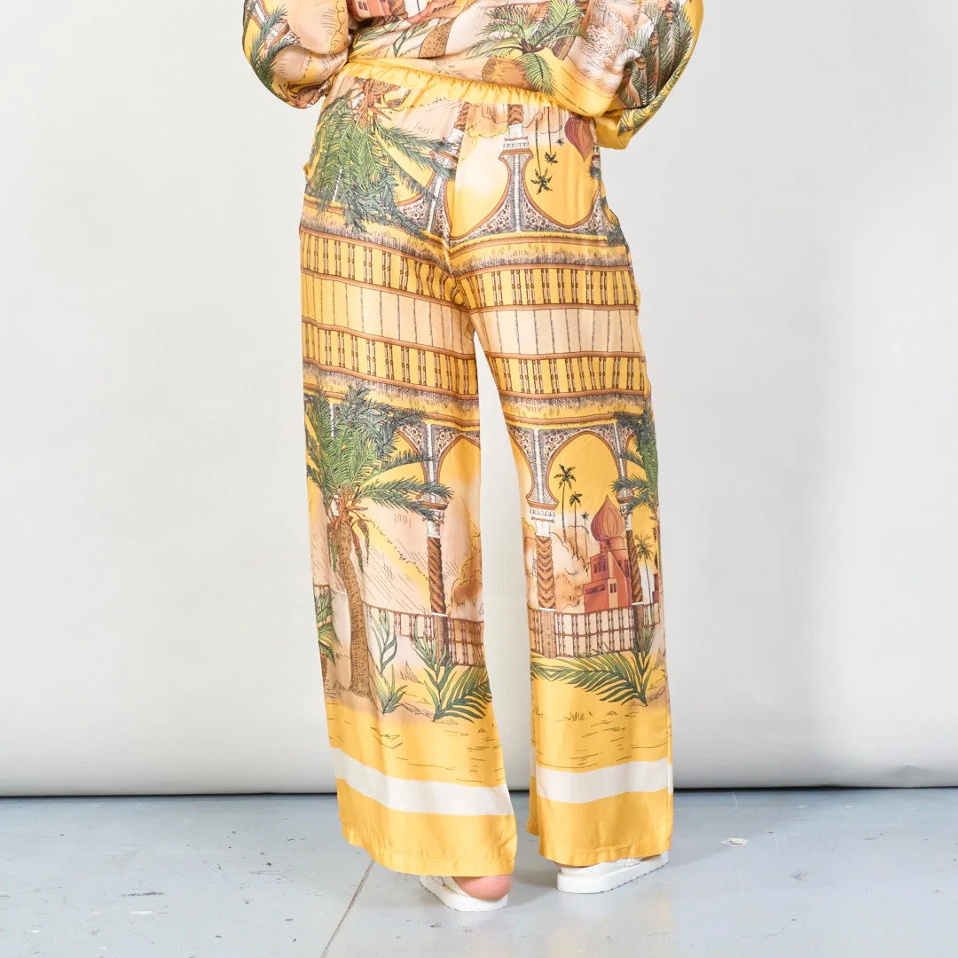 Tropical paradise print wide-leg trousers wholesale