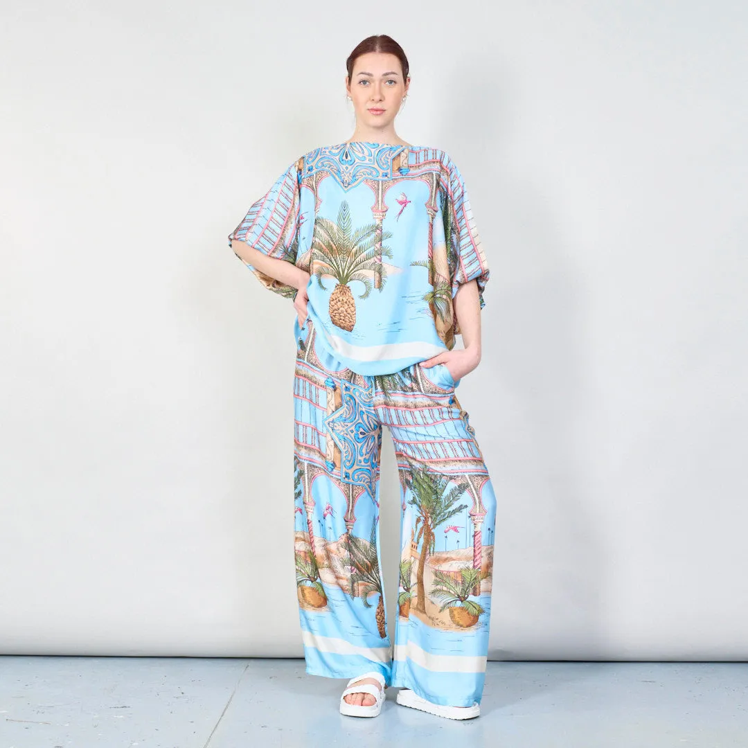 Tropical paradise print wide-leg trousers wholesale