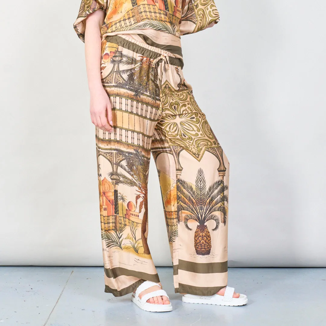 Tropical paradise print wide-leg trousers wholesale