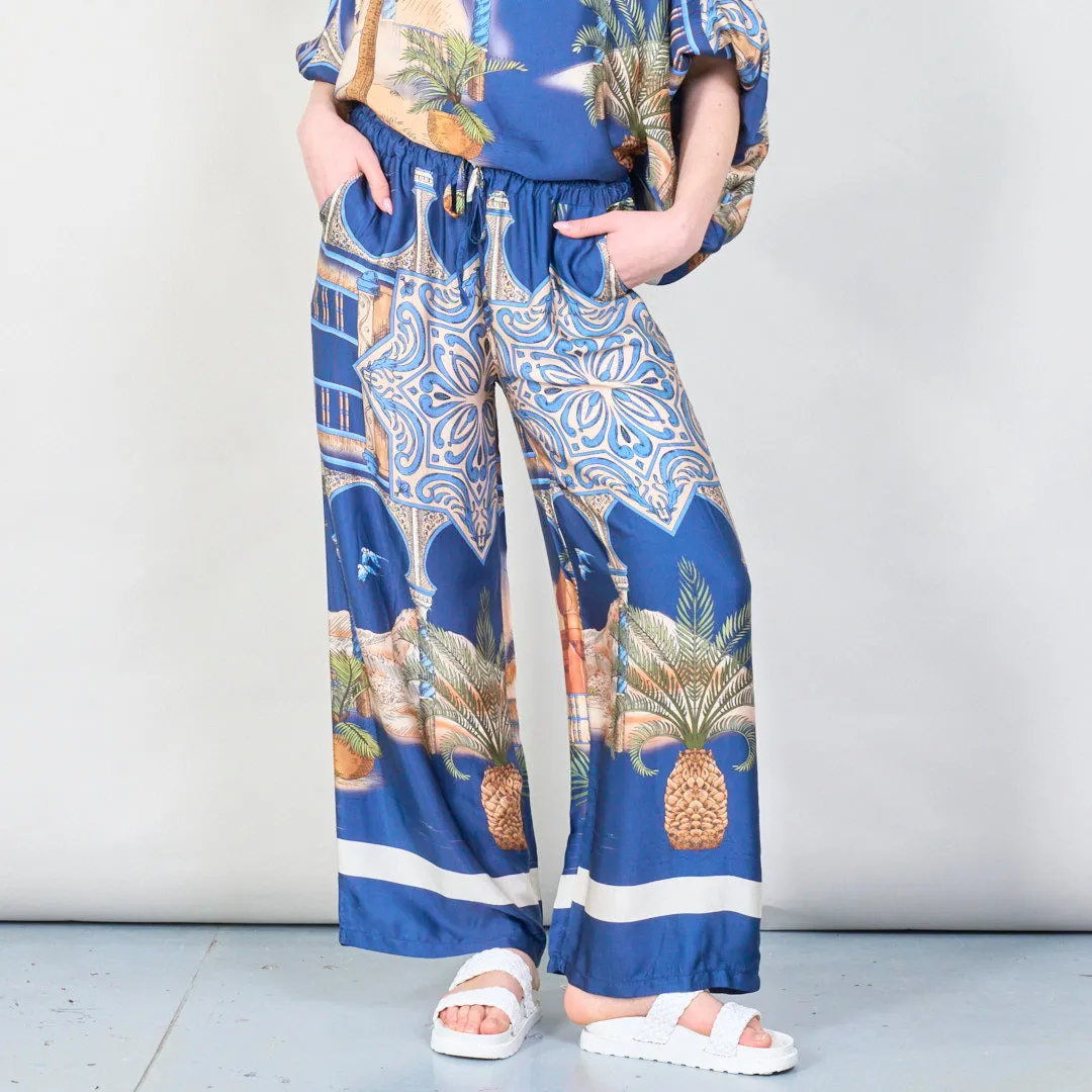 Tropical paradise print wide-leg trousers wholesale