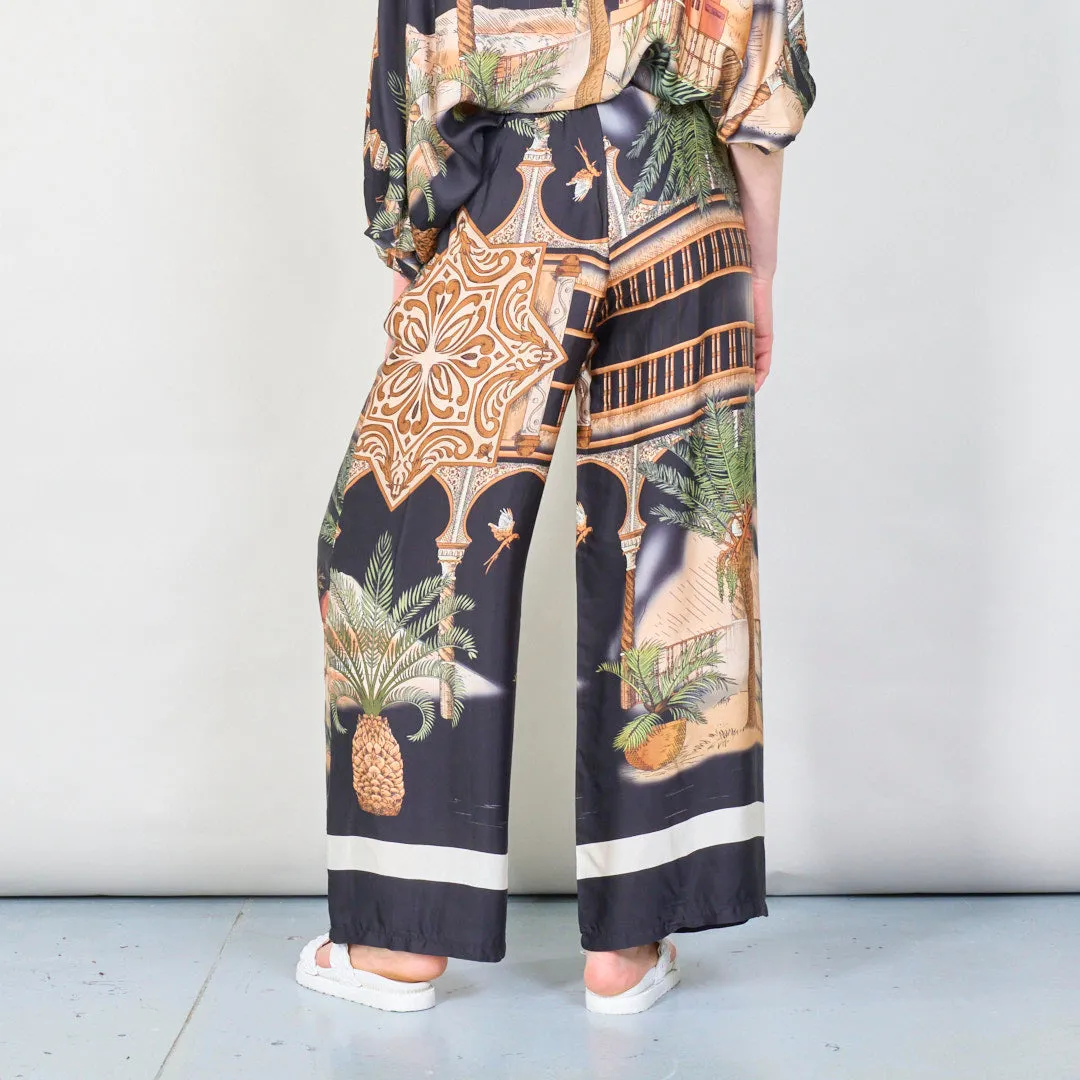 Tropical paradise print wide-leg trousers wholesale