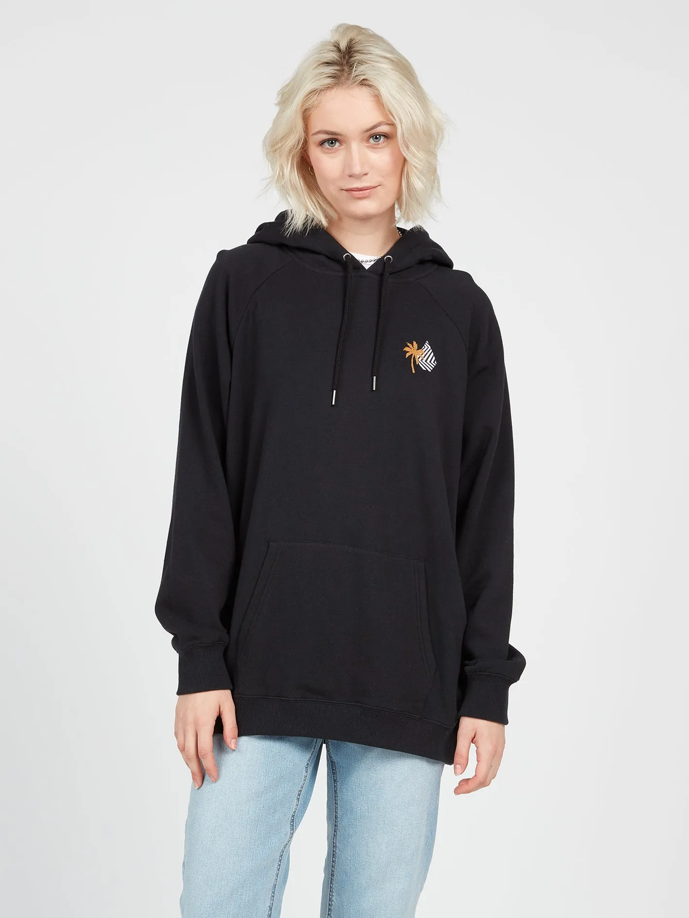 Truly Stoked Palm Tree Graphic Boyfriend Hoodie - Black