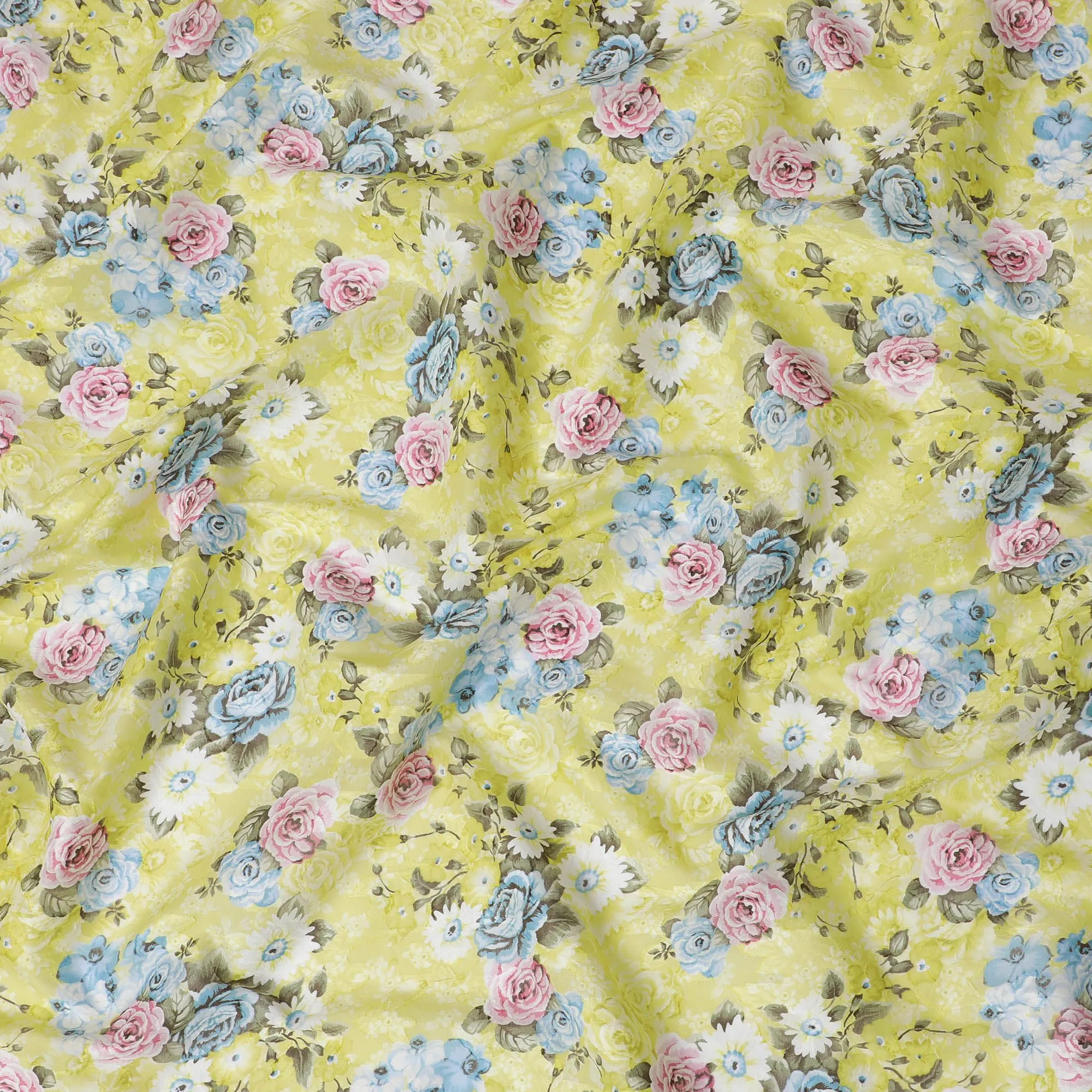 Uragiri Cotton Voile Fabric - Lemon Chiffon with Floral Print, 110 cm Wide, Japanese Craftsmanship-D17727