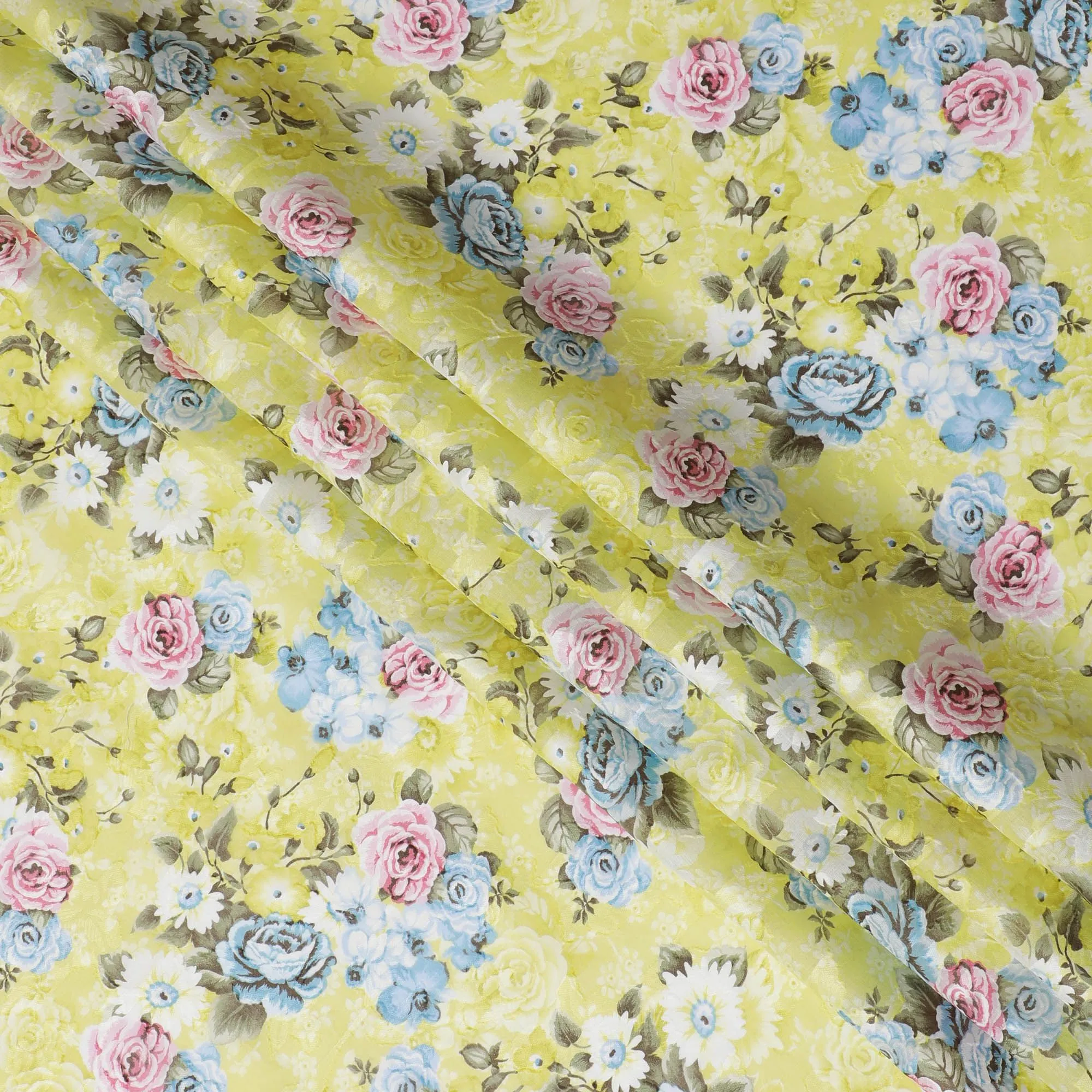 Uragiri Cotton Voile Fabric - Lemon Chiffon with Floral Print, 110 cm Wide, Japanese Craftsmanship-D17727