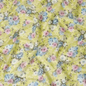 Uragiri Cotton Voile Fabric - Lemon Chiffon with Floral Print, 110 cm Wide, Japanese Craftsmanship-D17727