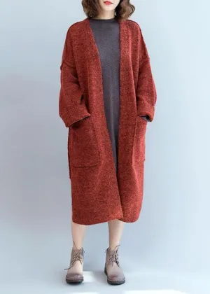 Winter fall sweaters oversized red pockets patchwork sweater coat